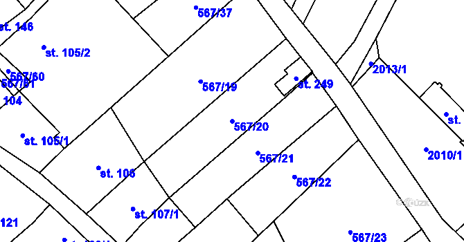 Parcela st. 567/20 v KÚ Kloboučky, Katastrální mapa