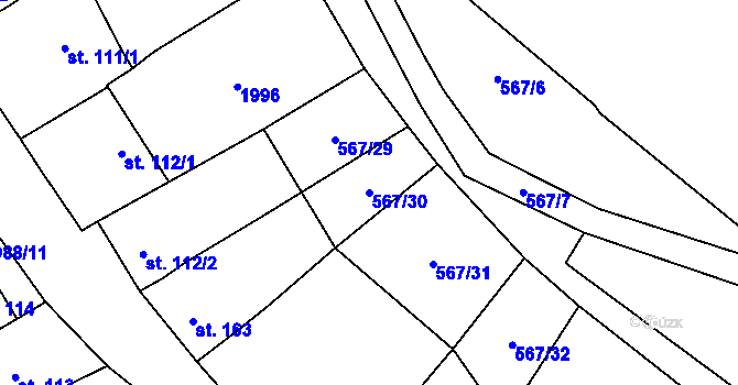 Parcela st. 567/30 v KÚ Kloboučky, Katastrální mapa