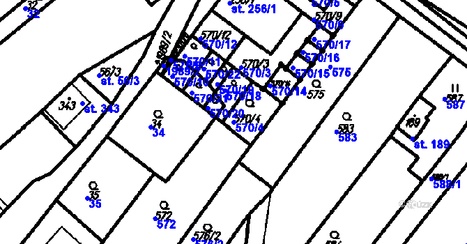 Parcela st. 570/4 v KÚ Kloboučky, Katastrální mapa
