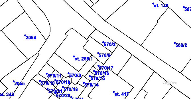 Parcela st. 570/5 v KÚ Kloboučky, Katastrální mapa