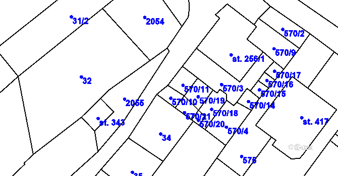 Parcela st. 570/8 v KÚ Kloboučky, Katastrální mapa