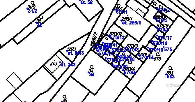Parcela st. 570/10 v KÚ Kloboučky, Katastrální mapa