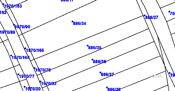 Parcela st. 886/35 v KÚ Kloboučky, Katastrální mapa