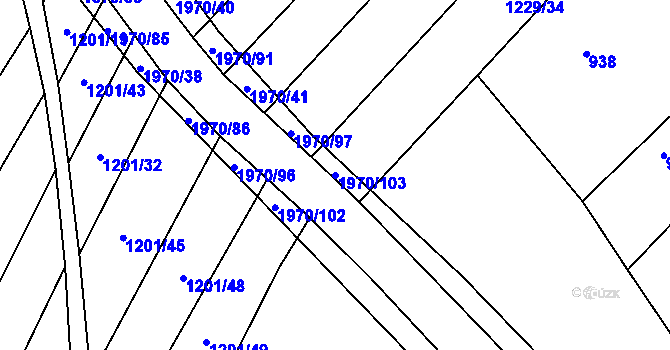 Parcela st. 1970/103 v KÚ Kloboučky, Katastrální mapa