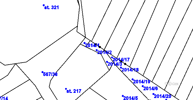 Parcela st. 2014/2 v KÚ Kloboučky, Katastrální mapa