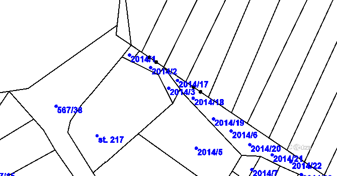 Parcela st. 2014/3 v KÚ Kloboučky, Katastrální mapa