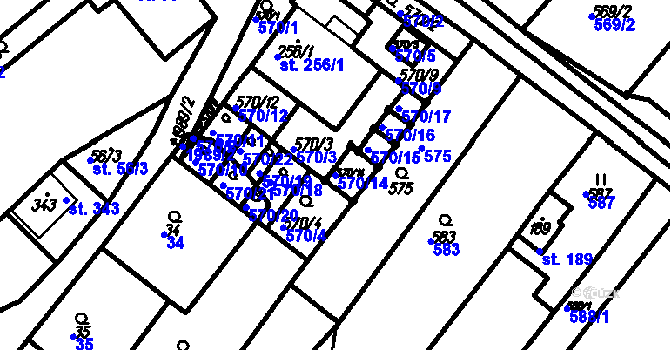 Parcela st. 570/14 v KÚ Kloboučky, Katastrální mapa