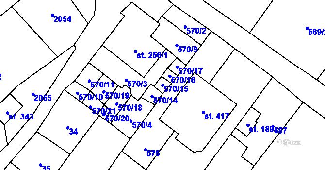 Parcela st. 570/15 v KÚ Kloboučky, Katastrální mapa