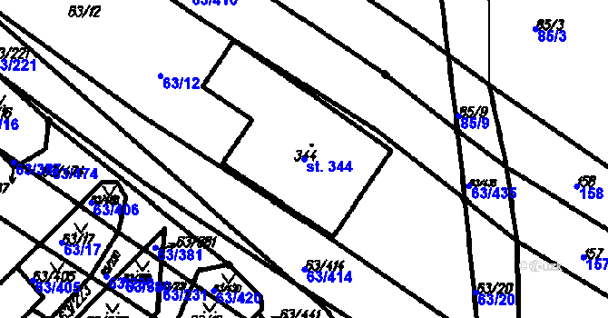Parcela st. 344 v KÚ Kloboučky, Katastrální mapa