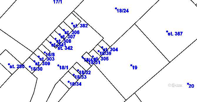 Parcela st. 18/39 v KÚ Kloboučky, Katastrální mapa