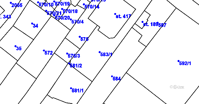 Parcela st. 583/1 v KÚ Kloboučky, Katastrální mapa