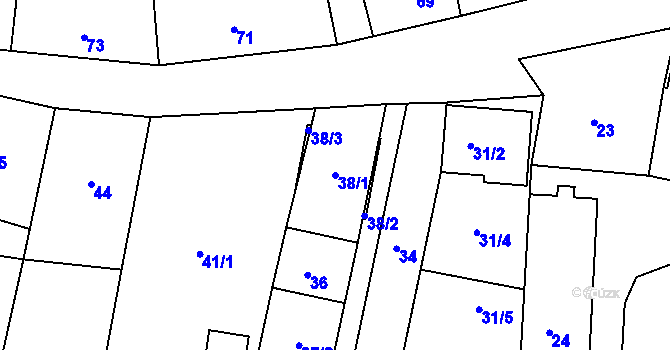 Parcela st. 38/1 v KÚ Klobouky u Brna, Katastrální mapa