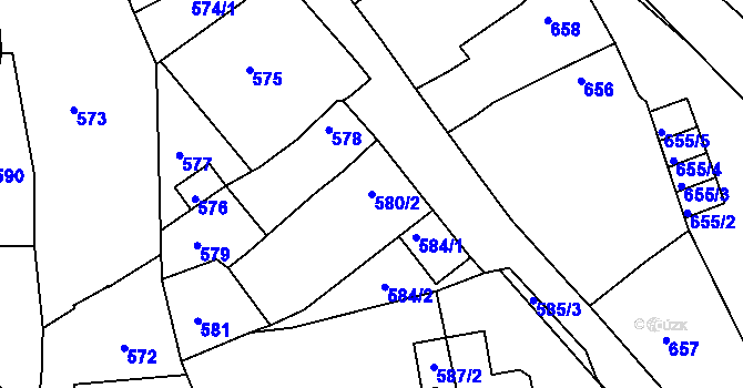 Parcela st. 580/2 v KÚ Klobouky u Brna, Katastrální mapa