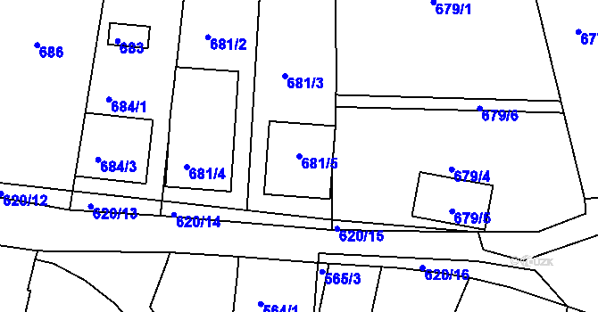Parcela st. 681/5 v KÚ Klobouky u Brna, Katastrální mapa