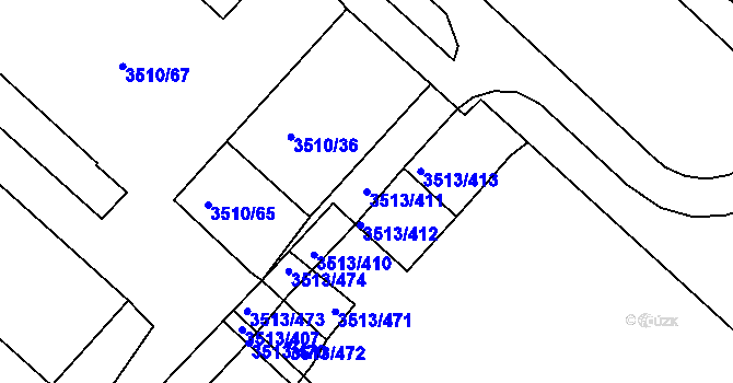 Parcela st. 3513/411 v KÚ Klobouky u Brna, Katastrální mapa