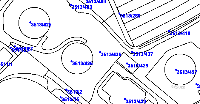 Parcela st. 3513/436 v KÚ Klobouky u Brna, Katastrální mapa
