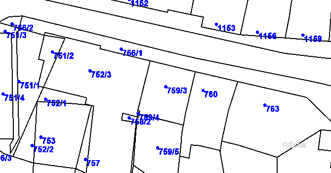 Parcela st. 759/3 v KÚ Klobouky u Brna, Katastrální mapa