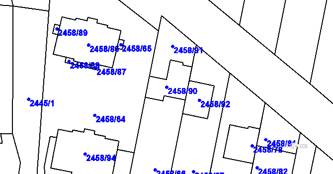 Parcela st. 2458/90 v KÚ Klobouky u Brna, Katastrální mapa