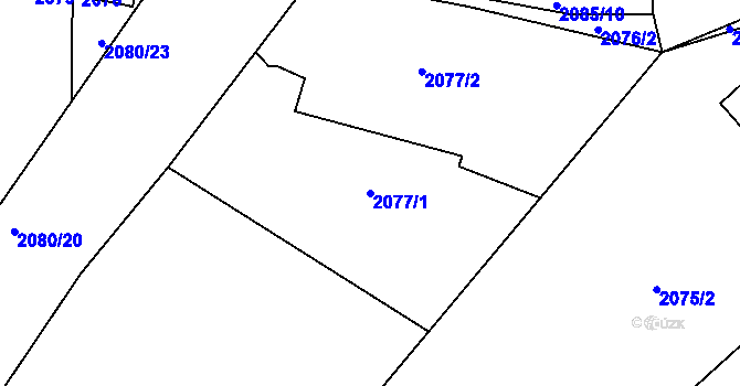 Parcela st. 2077/1 v KÚ Klobouky u Brna, Katastrální mapa