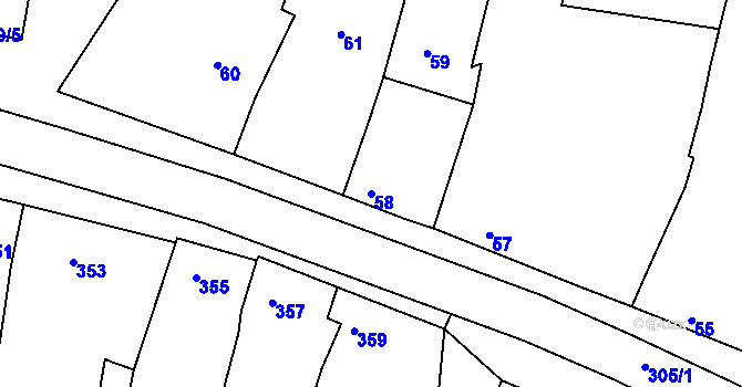 Parcela st. 58 v KÚ Klobouky u Brna, Katastrální mapa