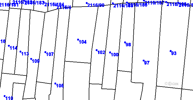 Parcela st. 102 v KÚ Klobouky u Brna, Katastrální mapa