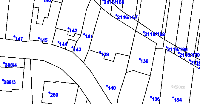 Parcela st. 139 v KÚ Klobouky u Brna, Katastrální mapa