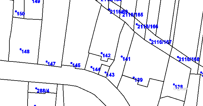 Parcela st. 142 v KÚ Klobouky u Brna, Katastrální mapa