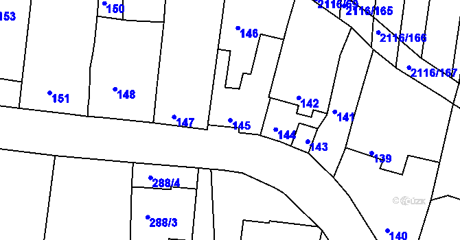 Parcela st. 145 v KÚ Klobouky u Brna, Katastrální mapa