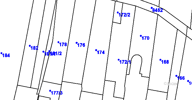 Parcela st. 174 v KÚ Klobouky u Brna, Katastrální mapa