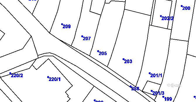 Parcela st. 205 v KÚ Klobouky u Brna, Katastrální mapa
