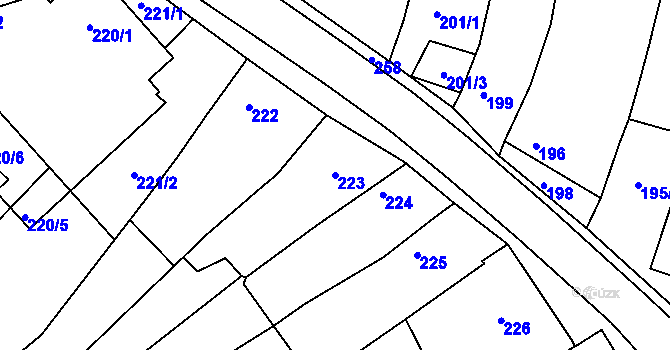 Parcela st. 223 v KÚ Klobouky u Brna, Katastrální mapa