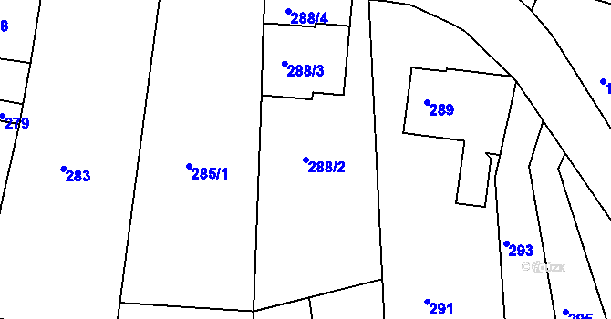Parcela st. 288/2 v KÚ Klobouky u Brna, Katastrální mapa
