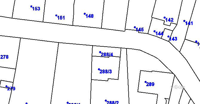 Parcela st. 288/4 v KÚ Klobouky u Brna, Katastrální mapa