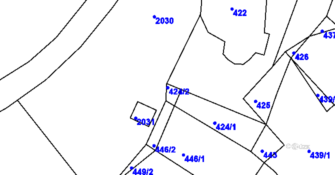 Parcela st. 424/2 v KÚ Klobouky u Brna, Katastrální mapa