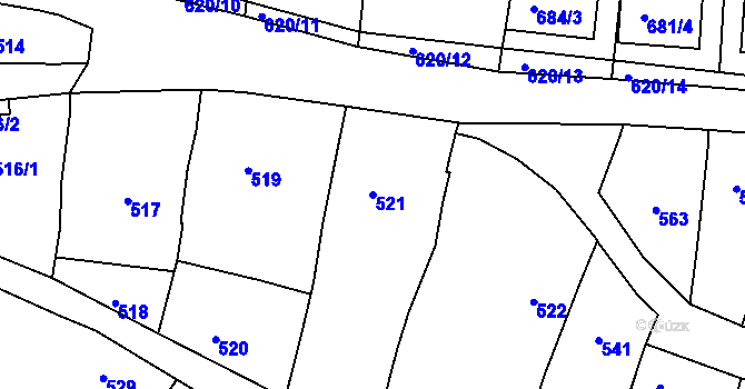 Parcela st. 521 v KÚ Klobouky u Brna, Katastrální mapa