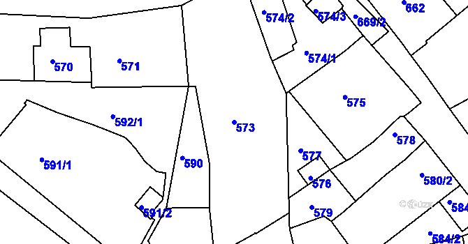 Parcela st. 573 v KÚ Klobouky u Brna, Katastrální mapa