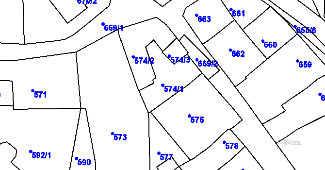 Parcela st. 574/1 v KÚ Klobouky u Brna, Katastrální mapa