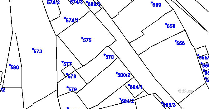 Parcela st. 578 v KÚ Klobouky u Brna, Katastrální mapa