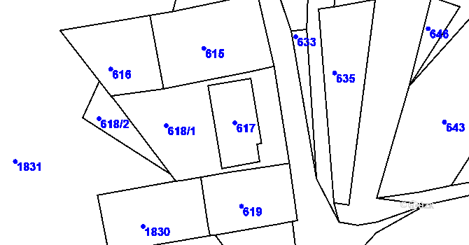 Parcela st. 617 v KÚ Klobouky u Brna, Katastrální mapa