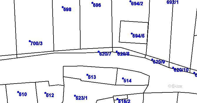 Parcela st. 620/7 v KÚ Klobouky u Brna, Katastrální mapa
