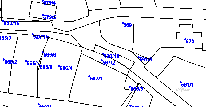 Parcela st. 620/18 v KÚ Klobouky u Brna, Katastrální mapa