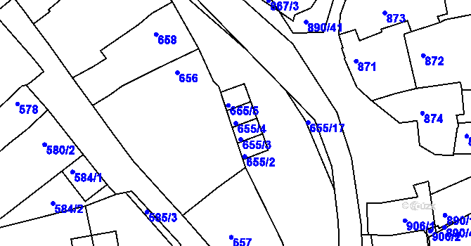 Parcela st. 655/4 v KÚ Klobouky u Brna, Katastrální mapa