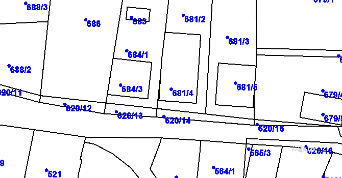 Parcela st. 681/4 v KÚ Klobouky u Brna, Katastrální mapa