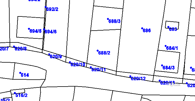 Parcela st. 688/2 v KÚ Klobouky u Brna, Katastrální mapa