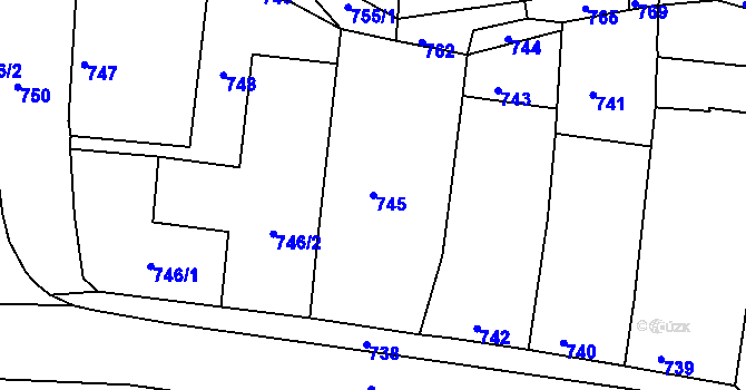 Parcela st. 745 v KÚ Klobouky u Brna, Katastrální mapa