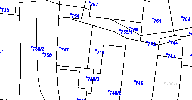 Parcela st. 748 v KÚ Klobouky u Brna, Katastrální mapa