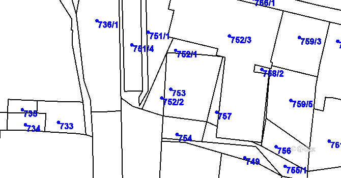 Parcela st. 753 v KÚ Klobouky u Brna, Katastrální mapa