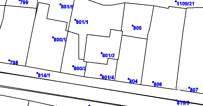 Parcela st. 801/2 v KÚ Klobouky u Brna, Katastrální mapa