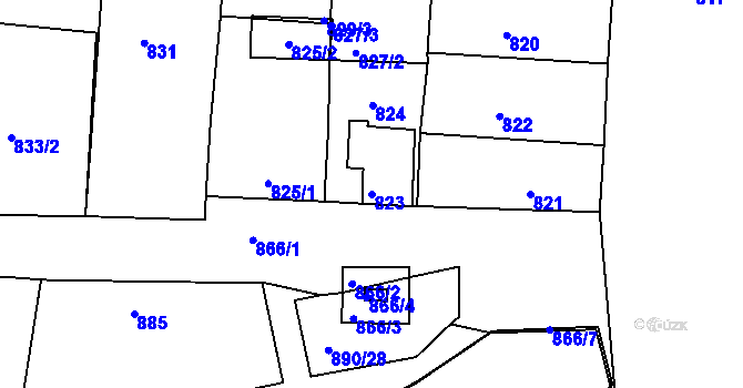 Parcela st. 823 v KÚ Klobouky u Brna, Katastrální mapa