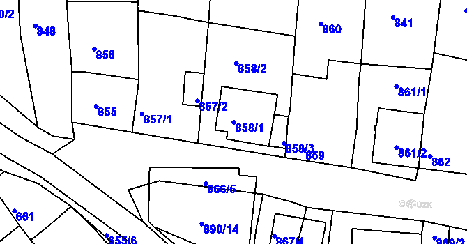 Parcela st. 858/1 v KÚ Klobouky u Brna, Katastrální mapa